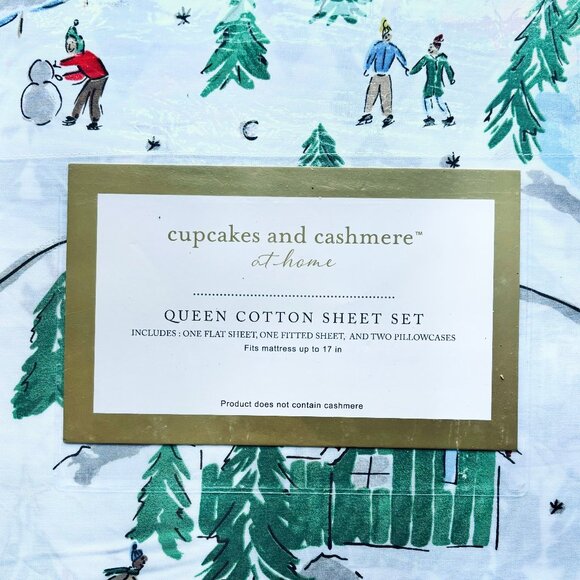 Cupcakes & Cashmere Christmas Tree Holiday ALL Cotton Sheet Set - 4pc QUEEN Size - Picture 3 of 6